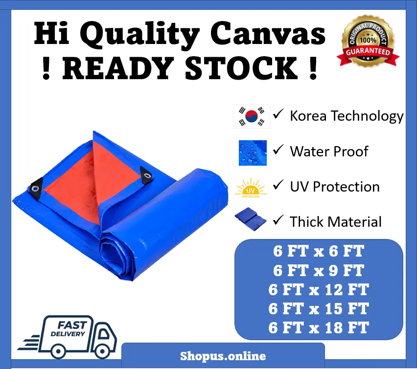 [Ready Stock] 6FT Blue Orange Water Resistance Waterproof Flexible Sheet Canvas Tarpaulin Sheet Canvas Kanves