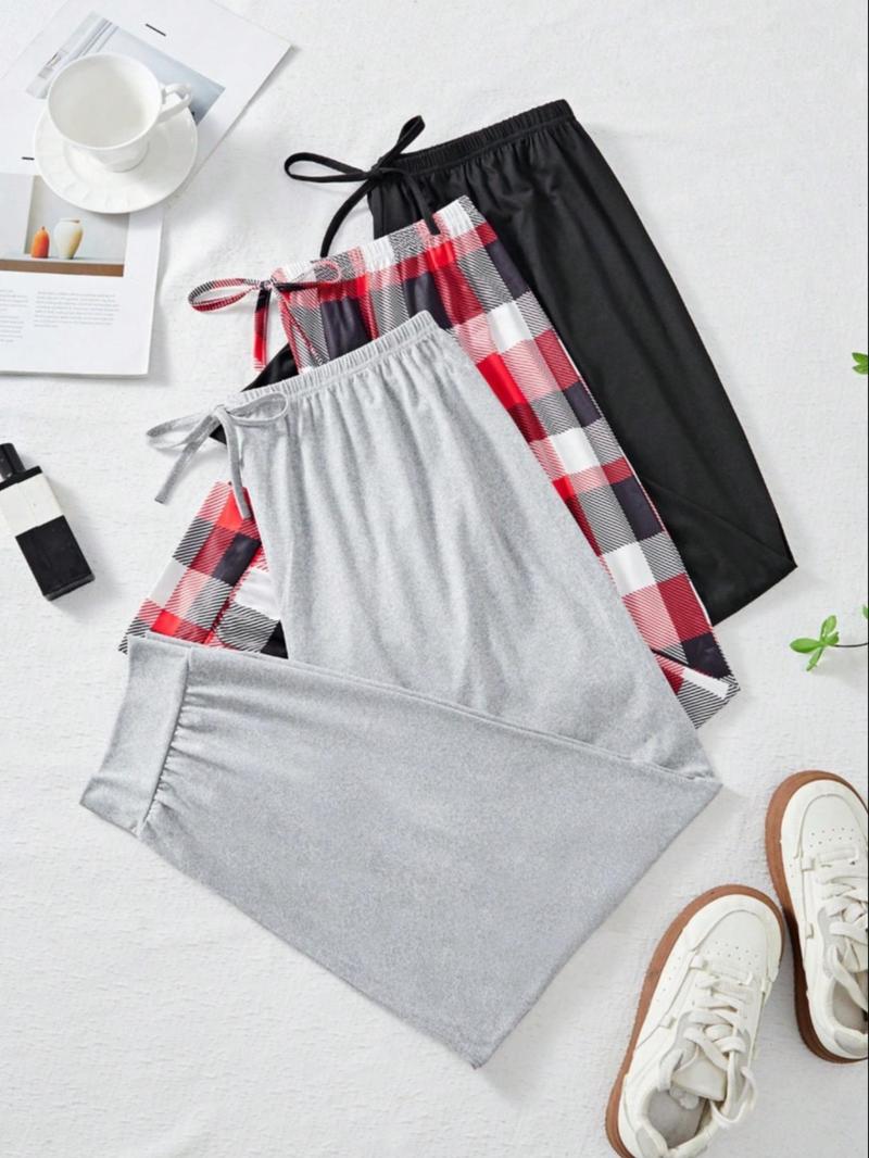 Product Introduction of 【Plus Size】 Plaid Print Pajama Pants, Casual Comfy Trousers for Daily Wear, Women's Sleepwear for All Seasons 2