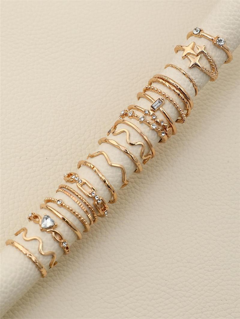 Product Introduction of Women's Elegant Rhinestone Decorated Rings with Star & Heart Design (22pcs), Casual Trendy Rings for Party, Daily Clothing Decor, Trendy All-match & Exquisite Jewelry for Birthday Gift 7