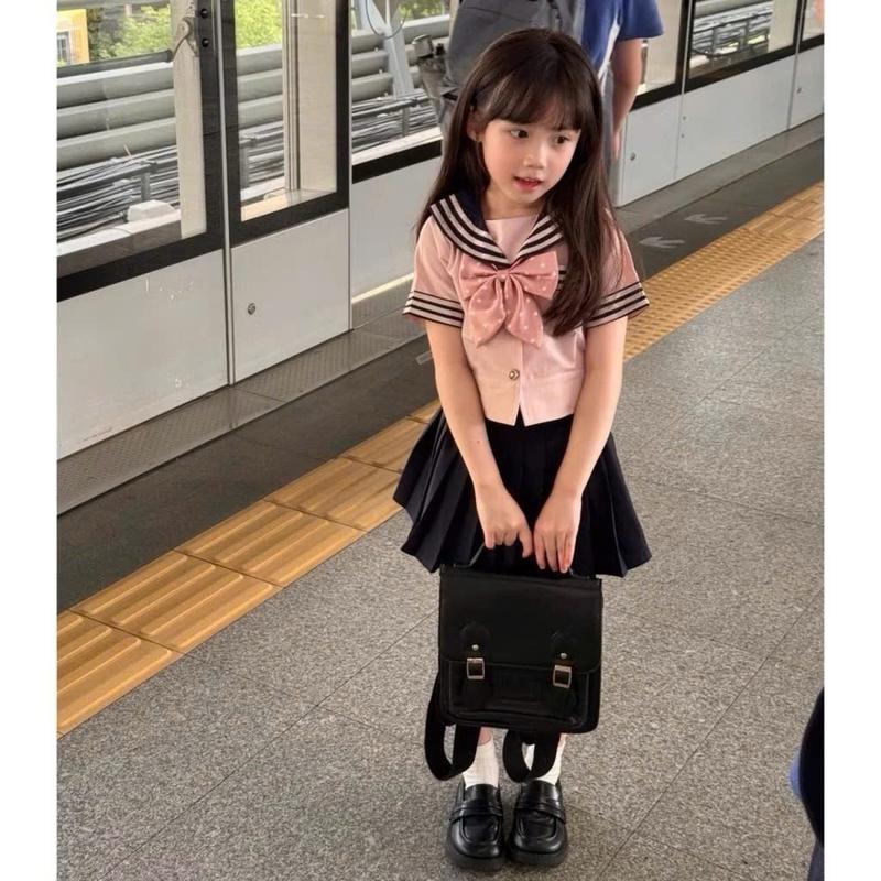 Sét áo cổ thủy thủ chân váy xếp ly xinh xắn cho bé gái từ 12-35kg CV01