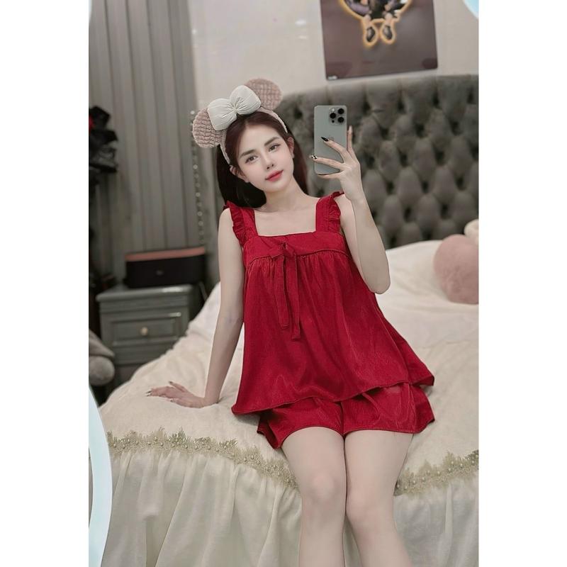 đồ ngủ lụa 2 dây dành cho nữ form rộng chuẩn dáng, áo tay cánh tiên quần đùi mặc nhà mùa hè mềm mát CARY Women Voi Voan ao  ngu bang lung 4