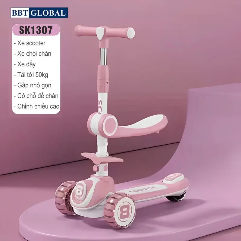 Xe trượt Scooter BBT Global 2 trong 1 cao cấp có tay đẩy cho bé SK1307TD, SK1307 6