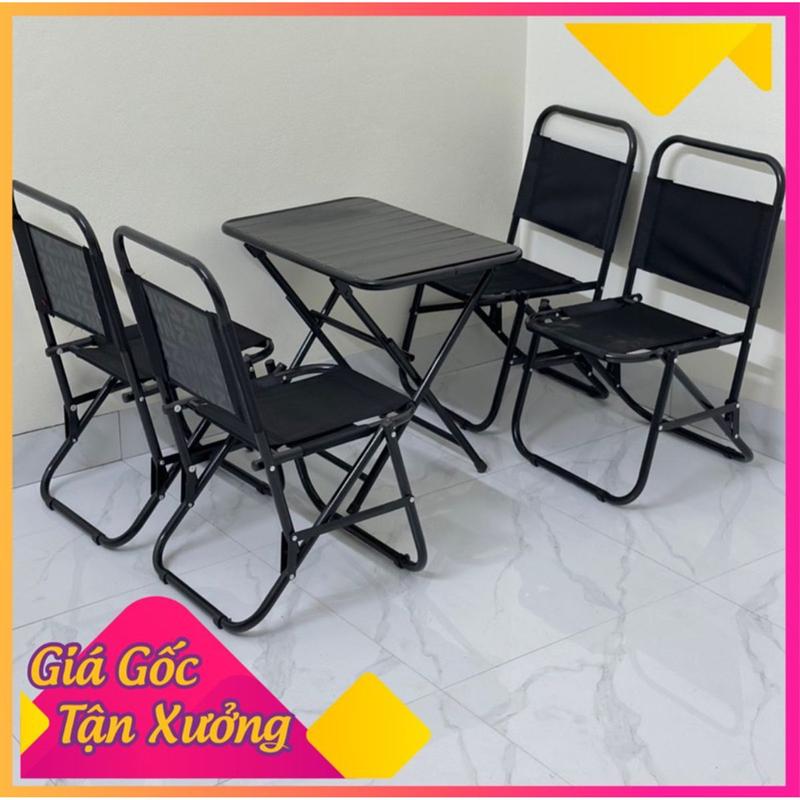 Combo 4 ghế 1 bàn chữ nhật { MÀU ĐEN } , bộ bàn ghế ngồi cafe , ban công , trà chanh