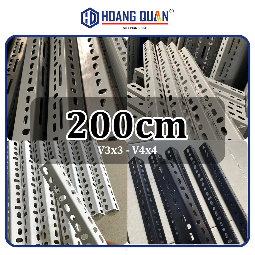 Thanh Sắt V Lỗ 2M 200cm V3x3 V4x4 Trắng Đen Xám Sắt Cây Lắp Ghép Kệ V Lỗ Làm Giàn Treo Chậu Cây Trồng Cây