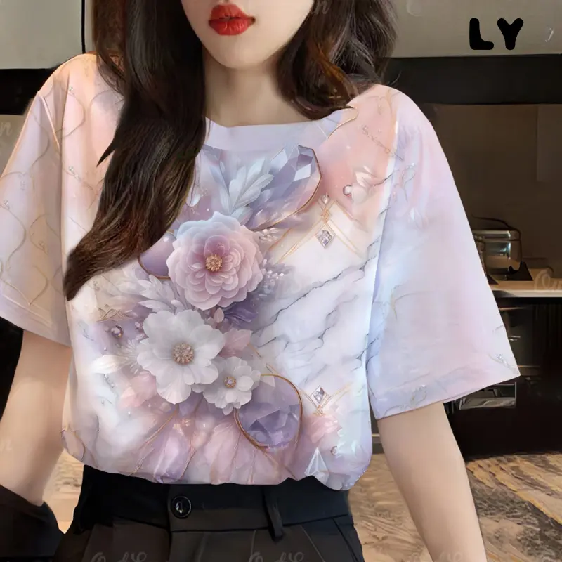short sleeved summer women's water splashing festival shirt printed Cool and breathable 58964