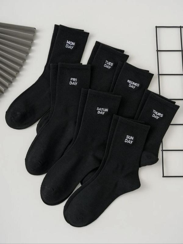 Women's 7 Pairs Letter Print Crew Socks, Casual Moisture Wicking Socks, Soft Comfy Breathable Socks For All Seasons Daily Wear 2