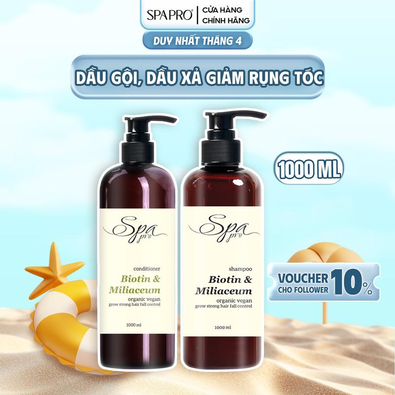 Combo Dầu Gội Xả SPAPRO 1000ml Giảm Rụng & Dưỡng Tóc Biotin & Keratin Thực Vật