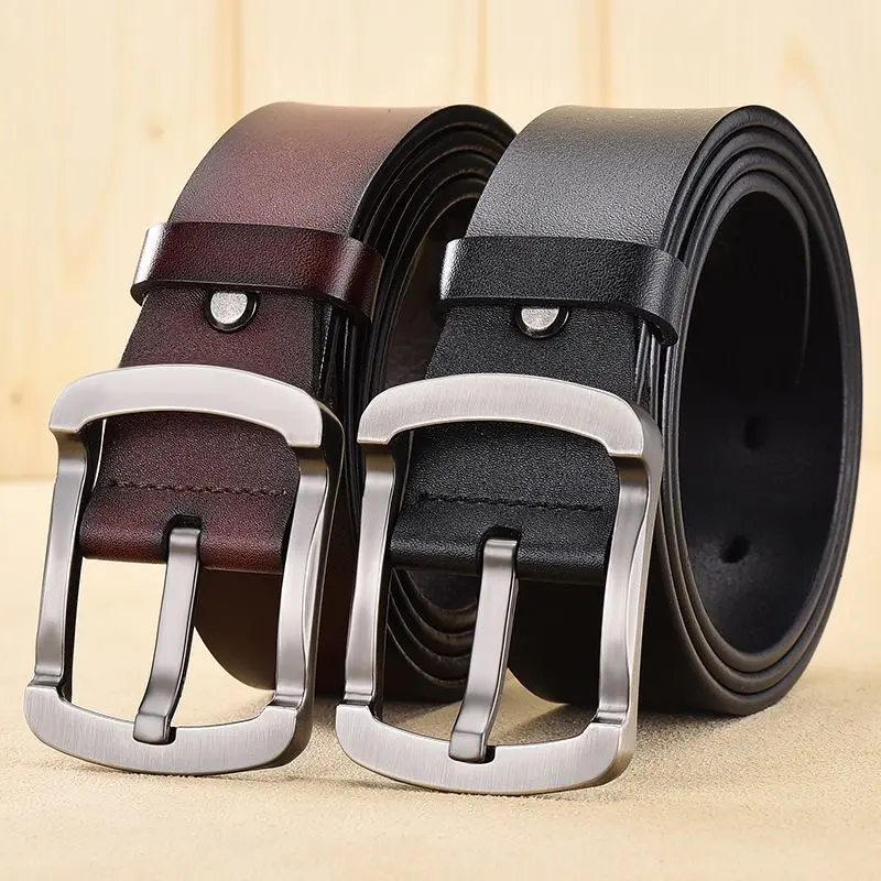 Men's Pin Buckle D-Ring Belt - Business Casual Trendy Fashion Belt with Adjustable Strap, Premium Leather Dress Belt for Trousers & Jean
