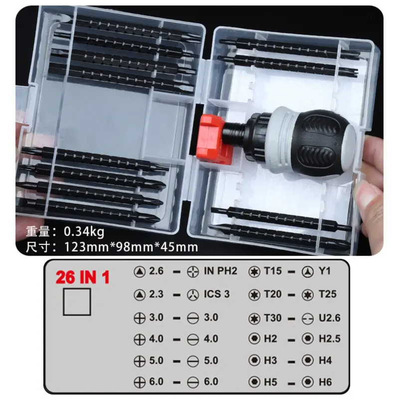 Bộ Hộp Tua Vít Lùn CRV Với 24 Đầu Mũi Vít, Tua Vít Có Chức Năng Đảo Chiểu, Trợ lực, Mũi Thép CR-V Siêu Cứng Bền Bỉ, Có Nam Châm Nạp Từ máy  tháo tua  vít 3