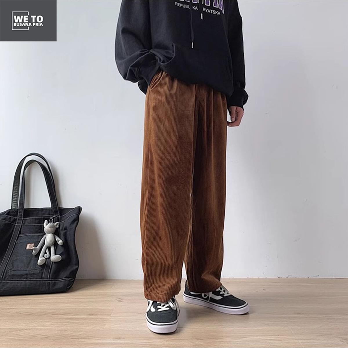 Celana corduroy pria celana gombrang pria oversize celana korduroy pria celana kasual Warna Moca unisex M-3XL Panjang Dewasa Cowok