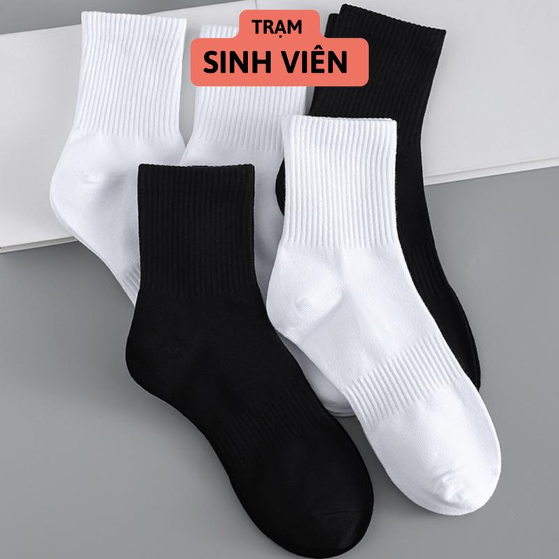 Tất Trắng Đen Cổ Cao Trơn Nam Nữ Cotton Co Giãn 4 Chiều Unisex - Dệt Kim - Menswear tat  dabanh