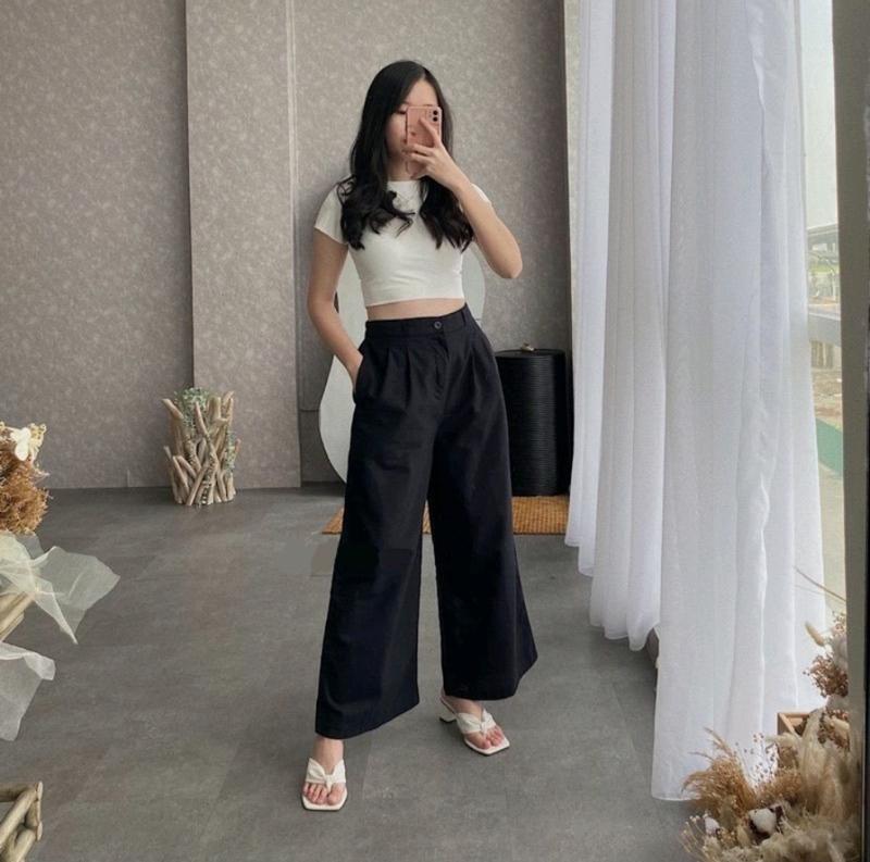 Celana Kulot Panjang Katun Linen  Highwaist Cassual Formal 8