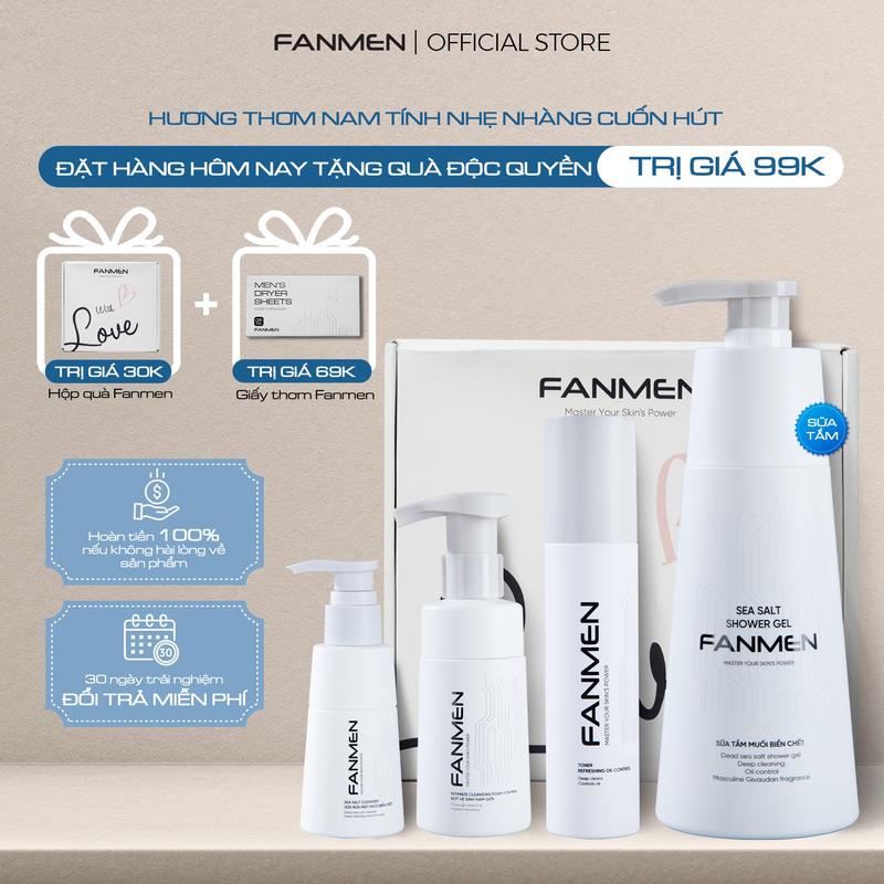 [ BẮT TRỌN DEAL SỐC ] Combo Sữa rữa mặt muối biển chết 100ml & Sữa Tắm 350 ml, Bọt vệ sinh nam giới 100ml và Toner AHA BHA 150ml Làm Sạch Sâu, Dưỡng Ẩm Cho Nam  | Tặng Kèm Hộp Đựng WLv Và Quà 0Đ