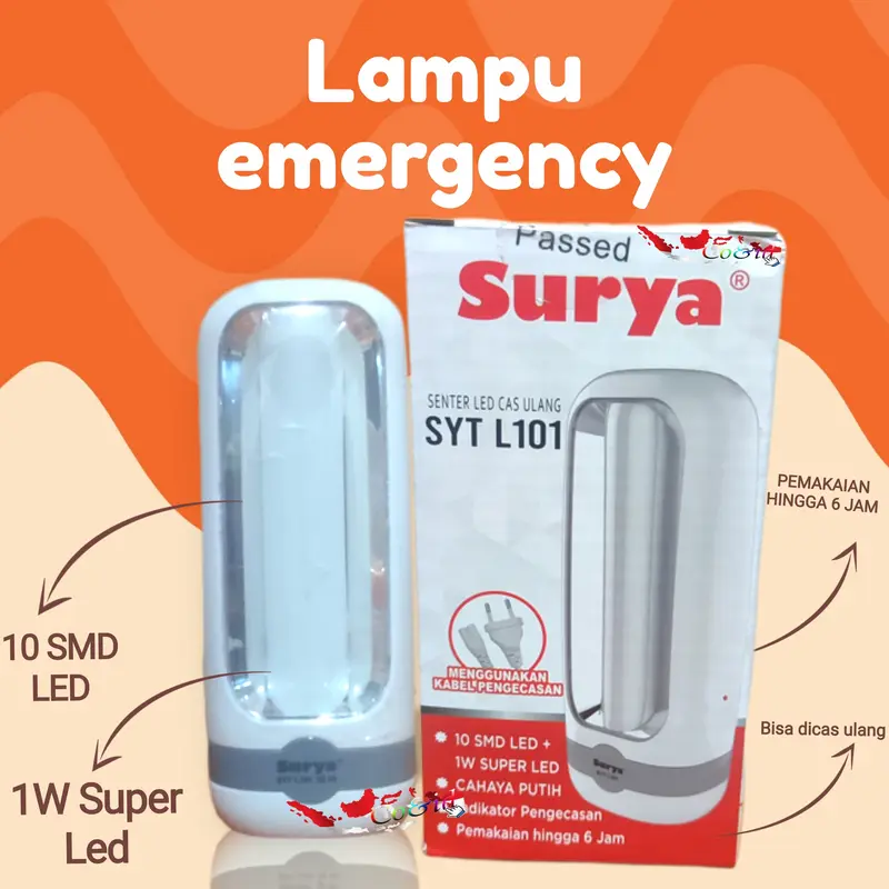 Lampu Emergency & Senter emergency LED 10SMD +1W Super LED Surya 1