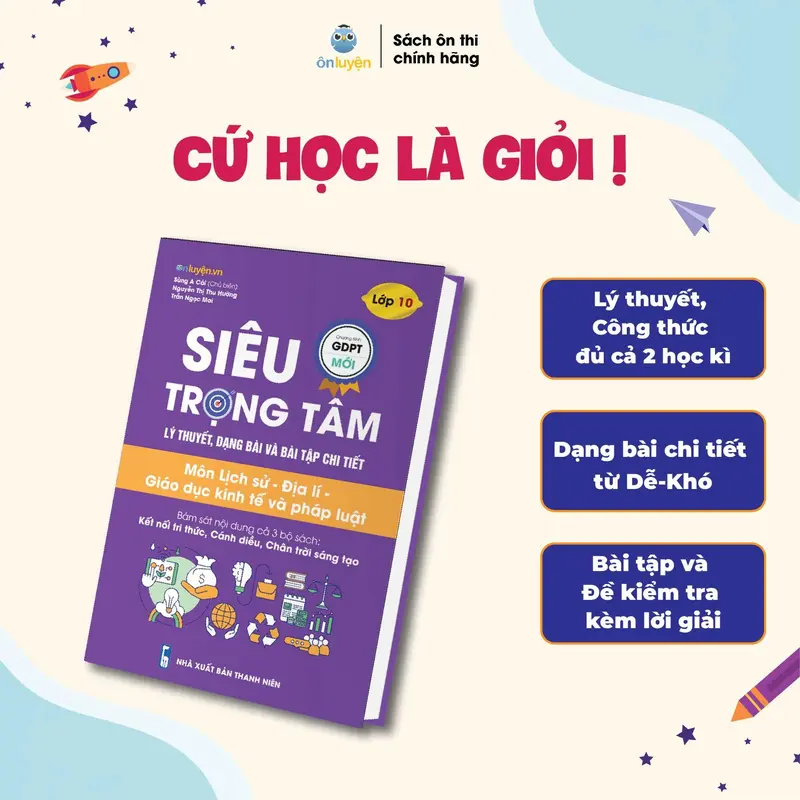 Sách Siêu trọng tâm lớp 10 môn Toán, Lí, Hóa, Văn, Anh, Sinh, Sử, Địa dùng cho cả 3 bộ Kết nối, Cánh diều, Chân trời (Nhà sách Ôn luyện) 6