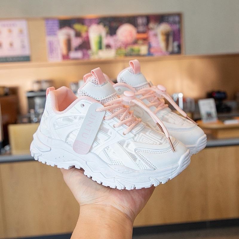 Giày thể thao full trắng full hồng bé gái bé trai bản vải cho bé từ 3 đến 12 tuổi êm mềm phong cách
