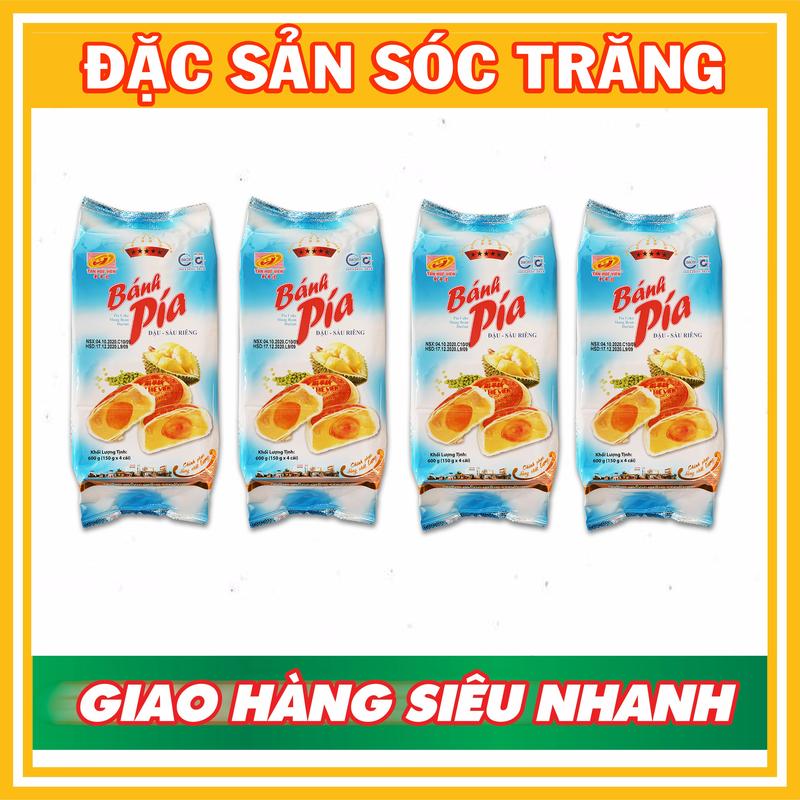 Tân Huê Viên - Combo 4 cây Bánh Pía 5 sao - ĐẬU XANH - SẦU RIÊNG - TRỨNG MUỐI - Trọng lượng 600g/túi - Túi có 04 cái - TÂN HUÊ VIÊN - ĐẶC SẢN SÓC TRĂNG - BÁNH PÍA VŨNG THƠM Food