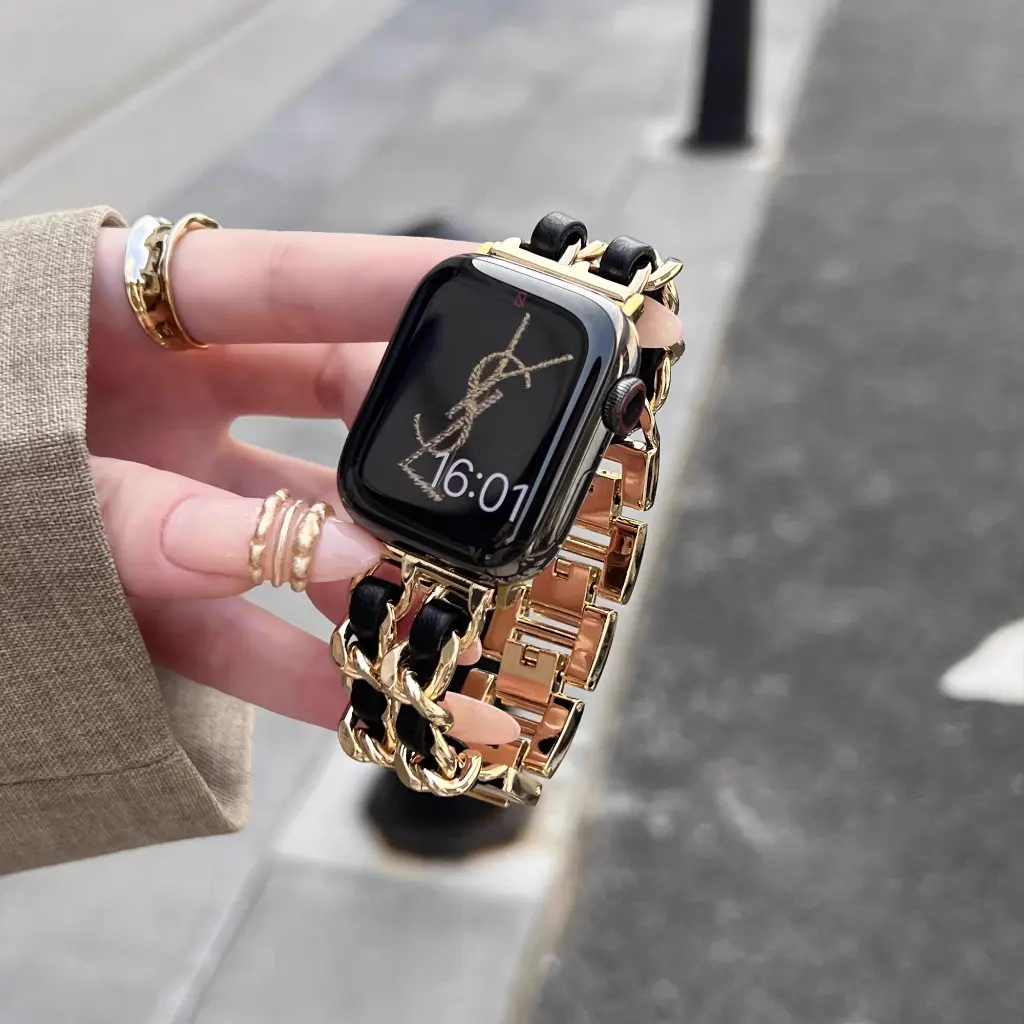 Rantai Pautan Rantai Keluli Tahan Karat, Kualiti Premium, Tali Langsing Boleh Ditanggalkan, Serasi dengan Siri iWatch 10/9/8/7/6 / 5/4/3 / SE / UItra / Ultra 2