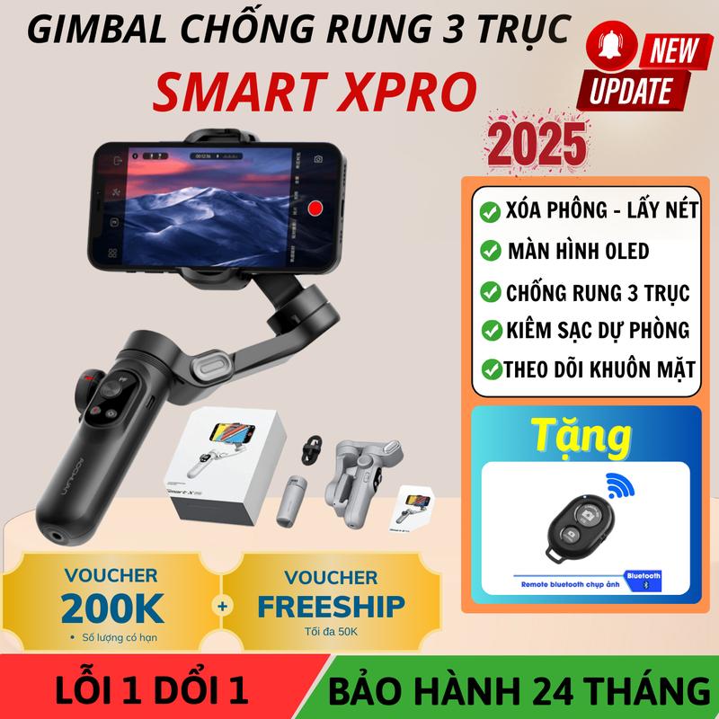 Gimbal chống rung 3 trục AOCHUAN Smart X Pro , Cây chống rung chụp ảnh và quay video chuyên nghiệp, Trong lượng nhẹ chỉ 350g, Tích hợp sạc không dây , Dung lượng pin  3200 mah, Nhiều tính năng thông minh. gậy