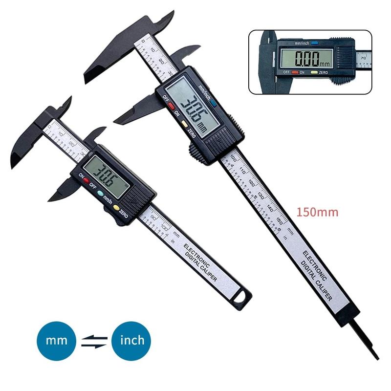 New 150mm Electronic Digital Caliper LCD Screen Conversion in Inches and Millimeters Carbon Fiber Dial Vernier Caliper Plastic Gauge Depth Gauge Micrometer Measuring Tool 1