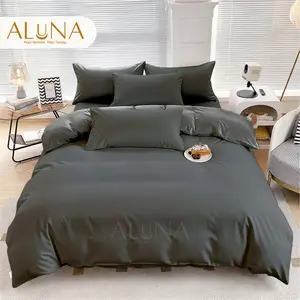 Bed Cover Set Sprei Polos Dark Grey - Ukuran Lengkap 90x200 - 200x200 - Aluna Bedcover