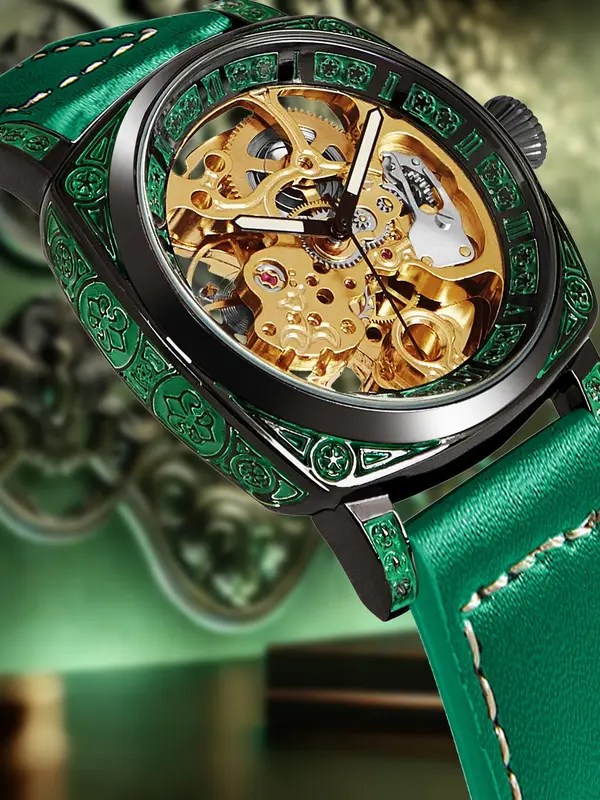 Men's Vintage Engraved Round Dial Mechanical Watch, Fashion Fully Automatic Watch for Party, Daily Decor, Trendy All-match & Exquisite Watch for Birthday Gift with Box 3