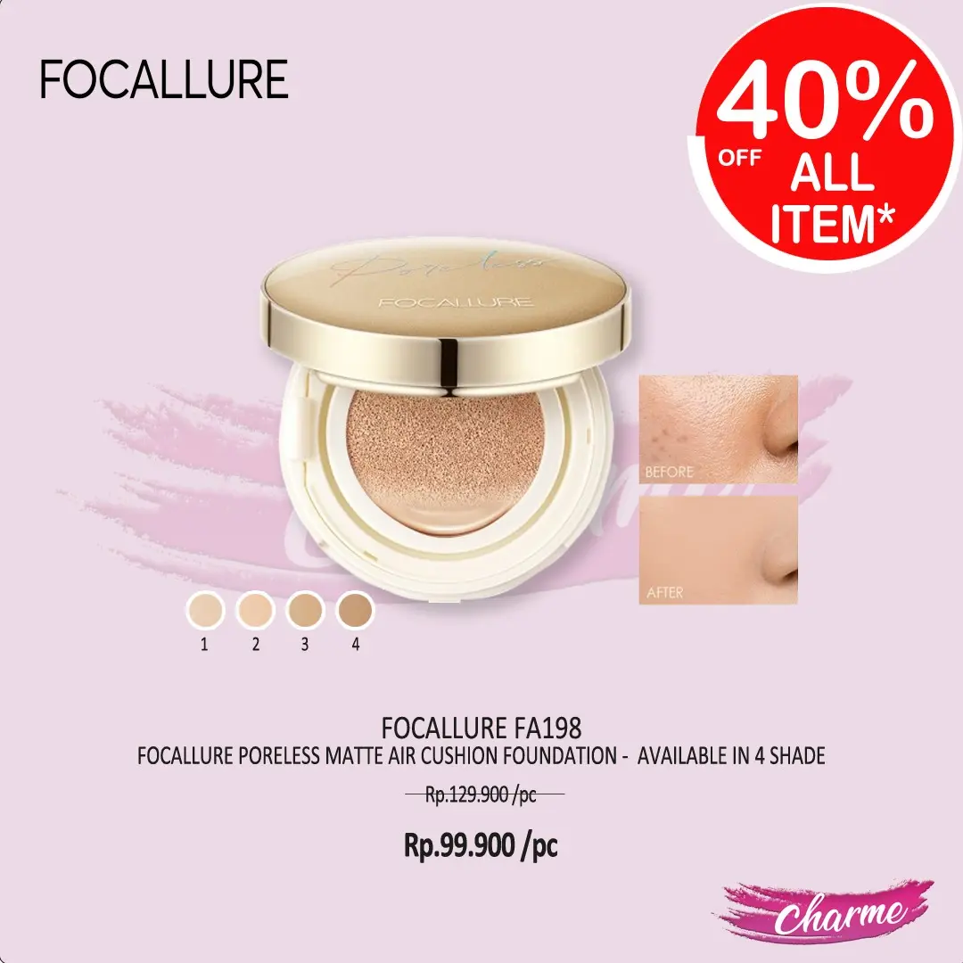 Focallure Poreless Matte Air Cushion #GoldenAge BB cushion Full Coverage Foundation FA 198