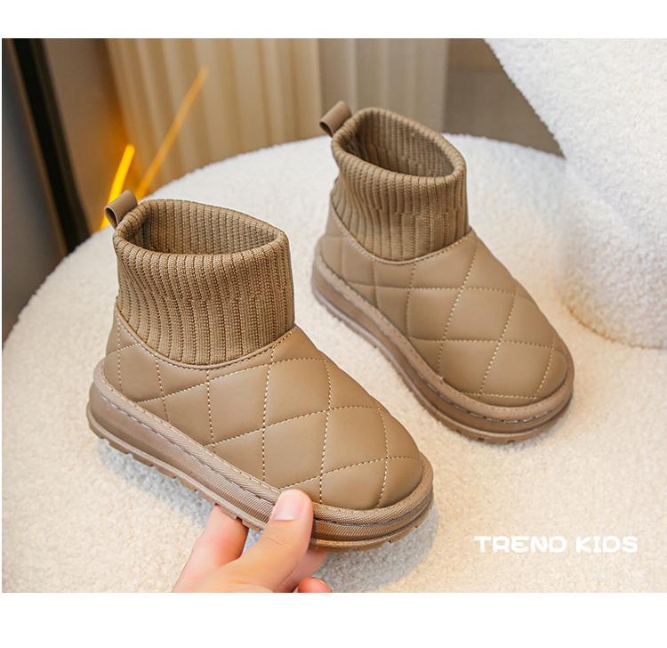 Product Introduction of Children's Boots Sock Style Snow Boots Girls Short Boots Kids Cute Sewing Autumn Winter New Warm Cotton Shoes for Boys Unisex PU 12