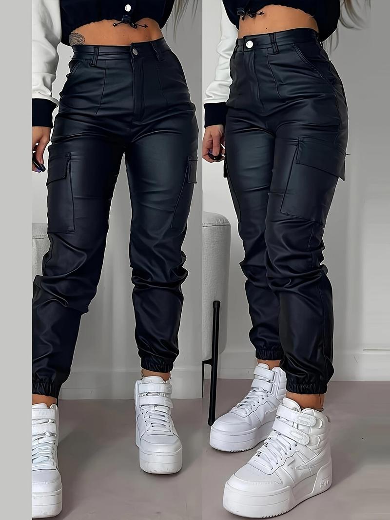 Product Introduction of Women's Solid Pocket Button Cargo Pants, Casual Streetwear Multi-Pocket Trousers for Daily Wear, Ladies Bottoms for All Seasons 3