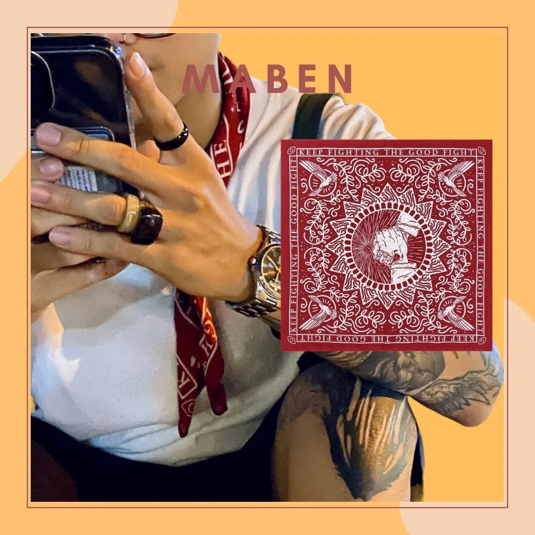 * GIÁ SP KHÔNG BAO GỒM NÚT BUỘC KHĂN*Khăn bandana đỏ cotton mỏng keep fighting size 55x55cm - Maben