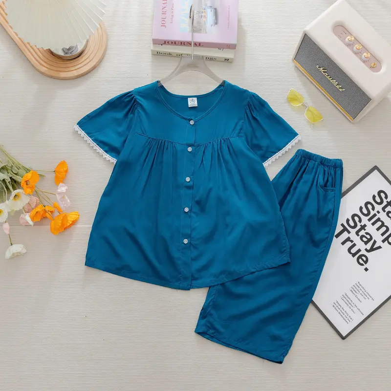 Đồ Mẹ- Tay Búp quần Lửng- Đồ Bộ Mặc nhà - Bộ quần áo Tole Loại 1 mềm, mịn, mát size 43 -72kg Nữ Women Quần Ngủ Voi Tay Loe Top 7-8 năm đồ ngủ Ống Loe Ong 7