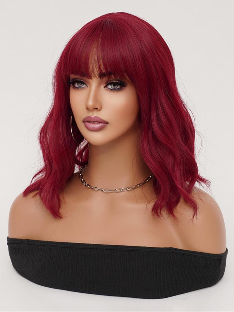 Product Introduction of 16 Inch Short Wavy Wigs for Women, Gorgeous Fluffy Wigs with Bangs, Synthetic Full Machine Wigs for Party, Daily Use 3