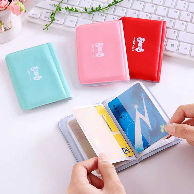 Cute bow card bag 12 card pvc women's solid color card cover fashionable and simple Korean version card clip gift