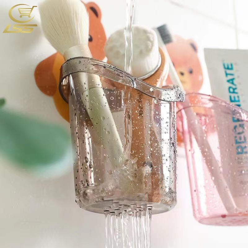 Product Introduction of Toothbrush Holder Cup Drain Cup Storage Wall-mounted Toothbrush Toothpaste Rack Storage Bottles Grey 8
