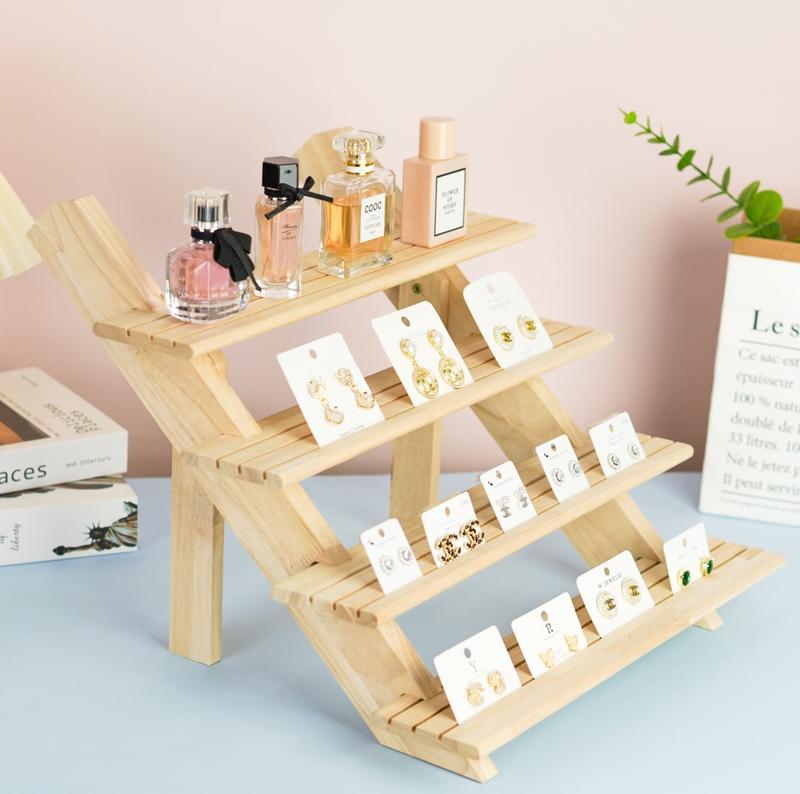  Kệ gỗ 2,3,4 Tầng trưng bày trang trí mô hình nước hoa bánh cupcake bằng gỗ cao su thích hợp trưng bày triển lãm quầy hàng 