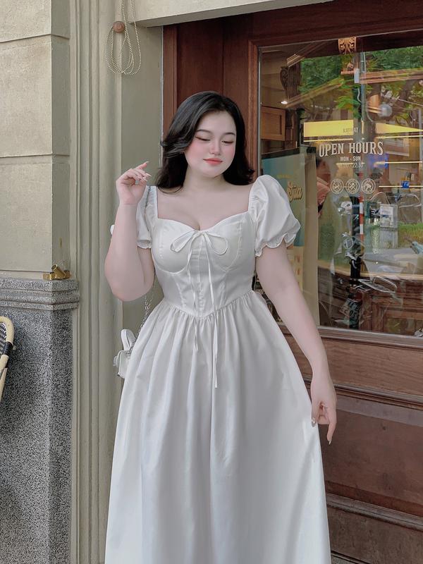 TN BᶖgSIZE_ Đầm Cúp Đính Nơ Dành Cho Nữ Chubby Maxi Mùa Hè Women Dress