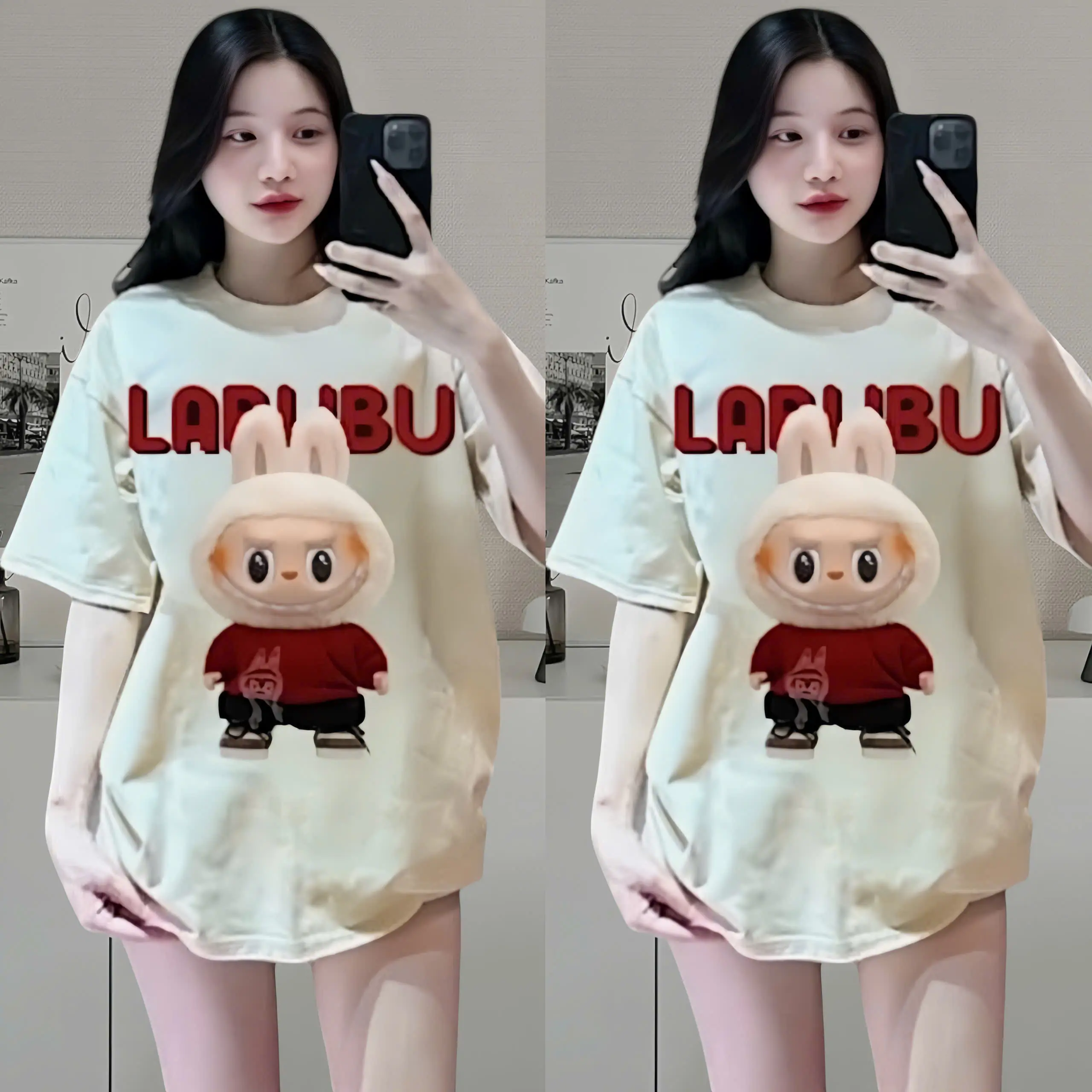 [HOT] ÁO THUN NAM NỮ LABUBU [MS_03] TEE.RAX - Áo Phông Unisex Form Rộng (29~80kg) Top Women Kem Sò Voan Đen Voan Đen