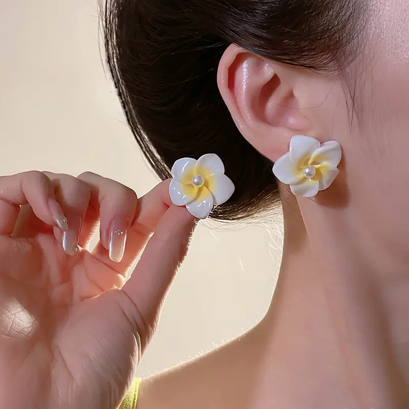 Bông Tai Đinh tán Ngọc Trai Frangipani, Phong Cách Mùa Hè, Bông Tai Cao Cấp Cho Nữ, Thiết Kế Độc Đáo Ngọt Ngào, Bán Chạy, Hàng Mới Về 2025 3