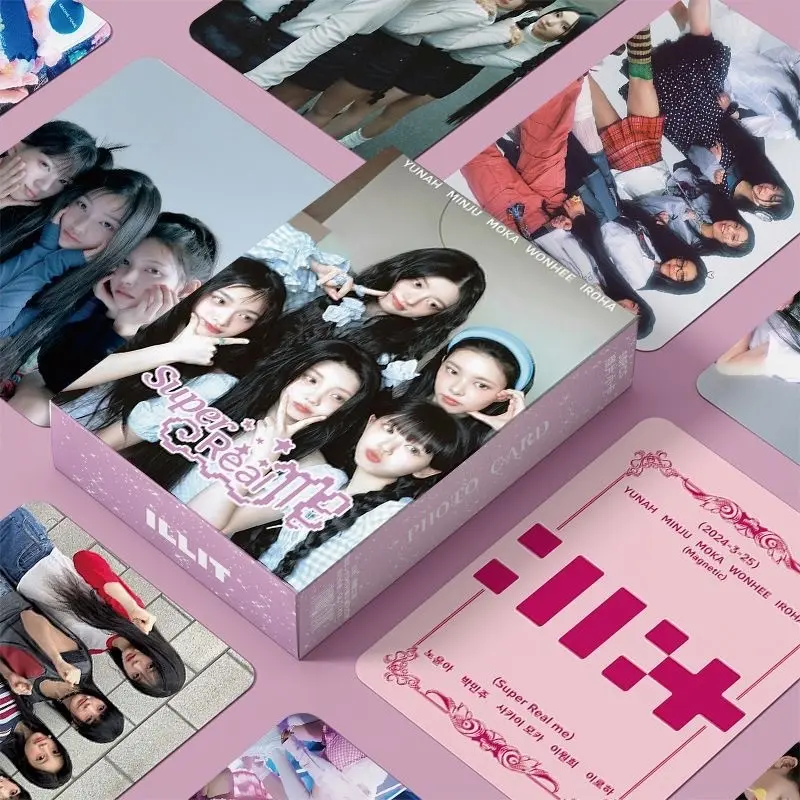 Thẻ Lomo Laser 3d, ILLIT, 50-55 cái / hộp, Thẻ ảnh Album SUPER REAL ME, WONHEE Solo, YUNAH, MINJU, MOKA, IROHA, Bưu thiếp 3d, Đang Giảm Giá, JY 8