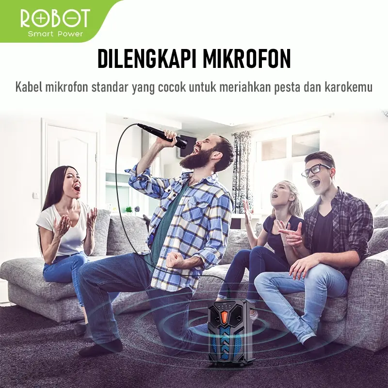 ROBOT Speaker Karaoke Bluetooth 5.3 RB300 With RGB Light Microphone Original - Garansi Resmi 1 Tahun (RB300) [ BISA COD ] Speakers Bass Wireless 2