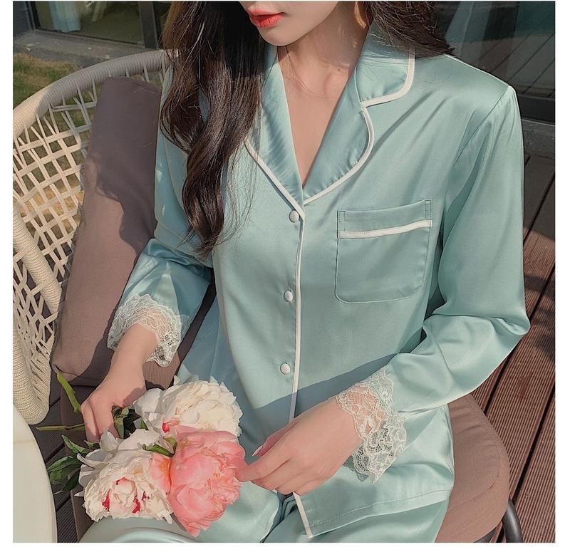 Product Introduction of (QC05) Bộ ngủ Pijama chất liệu lụa coban bóng phối bo ren phong cách nhẹ nhàng tiểu thư cho Nữ Women Voi Áo 9