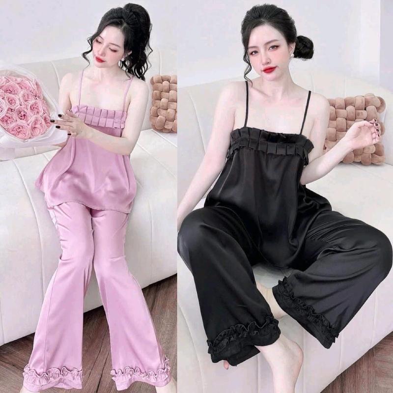 Bộ đồ pijama nữ mặc nhà freesize dưới 65kg hàng thiết kế Áo hai dây kèm quần dài M212 rose bộ ngủ nữ Women