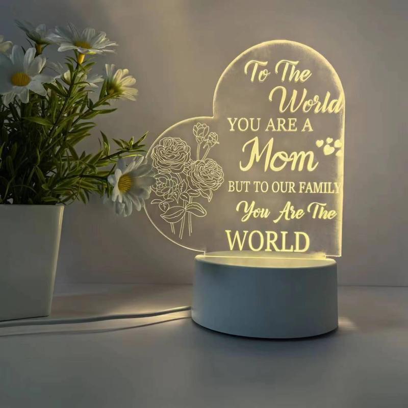 Heart Shaped 3D Night Light, USB Powered To The Mother Design LED Desk Lamp, Decorative Night Light For Bedroom 3