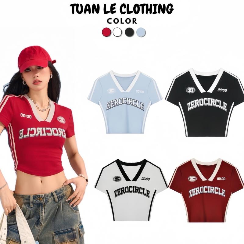Áo croptop đỏ cổ tim zerocilcle TUANLECLOTHING phong cách thể thao đường phố Sport Tập Thể Dục Tập Gym Tập Aerobic Thun Cotton