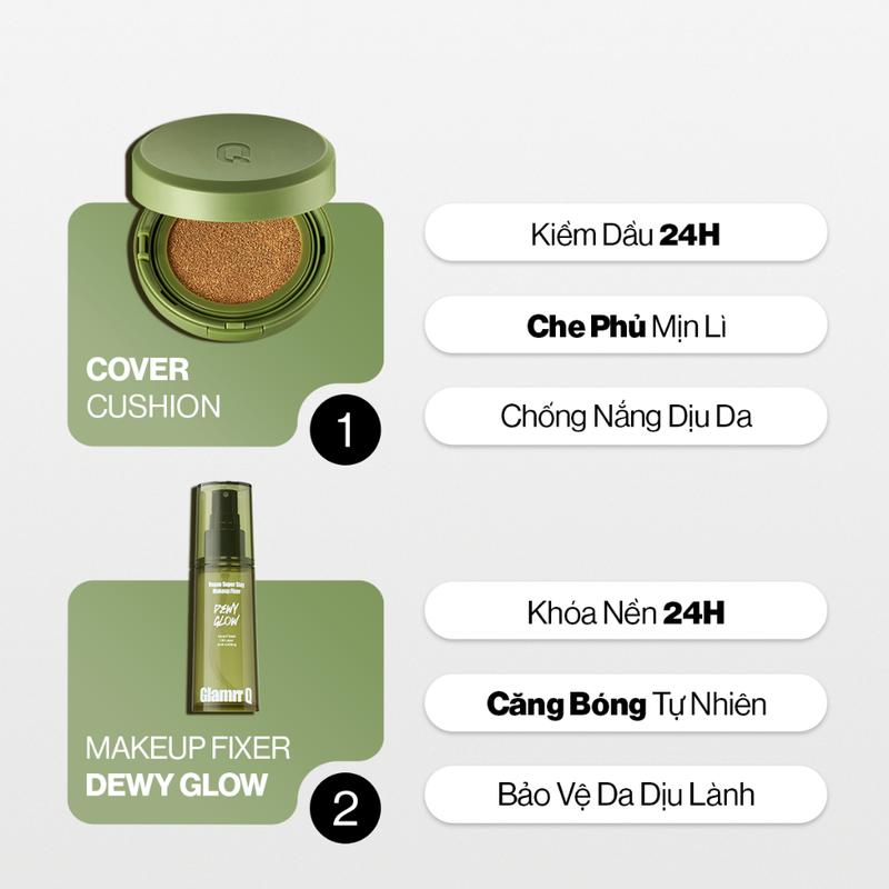 [NEW] Combo Glamrr Q Cushion &  Xịt Khóa Nền Cố Định Glamrr Q Vegan Super Stay Makeup Fixer 50ml Son Son Môi Cosmetic Tẩy Trang Phấn Phủ Women Mỹ Phẩm Perfume Nữ 2