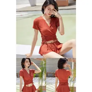Baju renang wanita two piece dengan lengan swimwear girl import