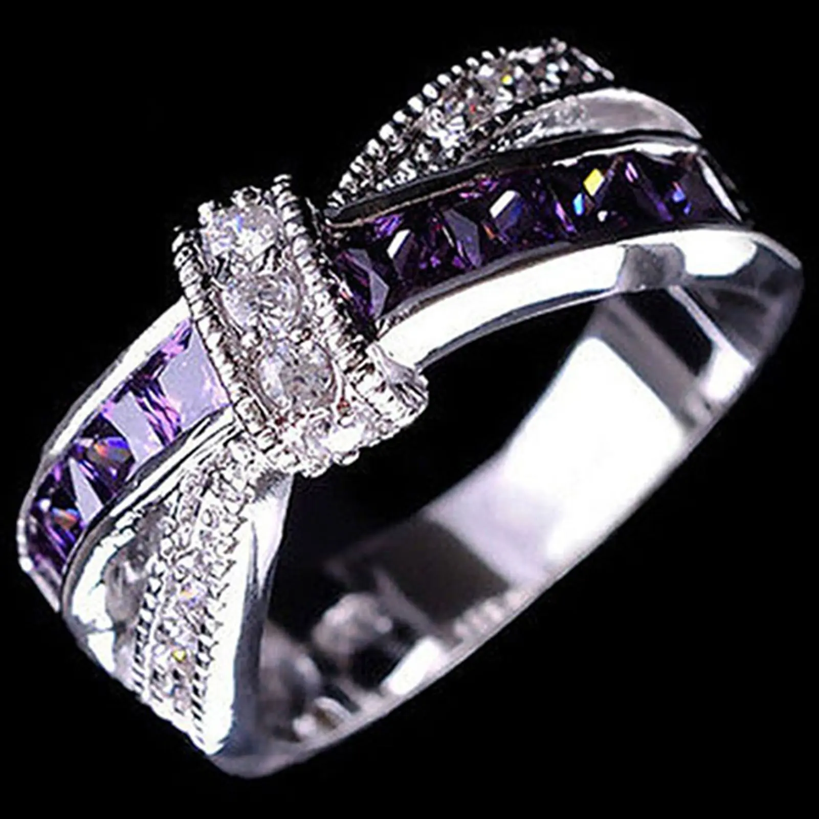Ring Rhinestone Inlaid Decorative Alloy Cross Design Finger Band for Party