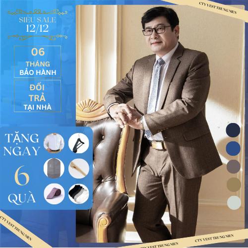 bộ comple nam trung tuổi - bộ quần áo vest trung niên 2 khuy cao cấp ltalya chuẩn phom đứng tuổi (1 kẹp cà vạt -  1 áo somi - 1 túi bảo quản vest - 1 móc treo -1 cà vạt lụa ) Menswear Kem Polo Có Cổ Shirt