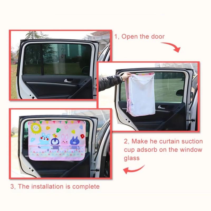 Product Introduction of with Net Telescopic Car Suction Shade Curtain Cartoon Adjustable Window Sun Screen UV Protection Car Styling Car Window Sunshade Car Side 10
