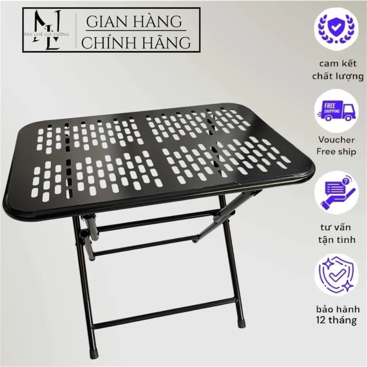 Bàn xếp sắt mặt lỗ cực bền sơn tĩnh điện gấp gọn, bàn cà phê